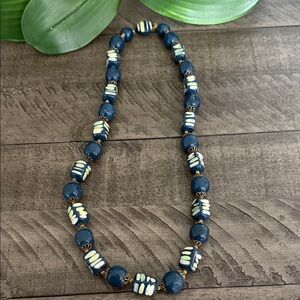 Elegant Blue and Cream Beaded Necklace